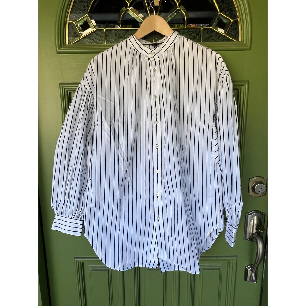 Ralph Lauren Black Label Tunic Collarless Striped Oversized Minimalist | Size 10